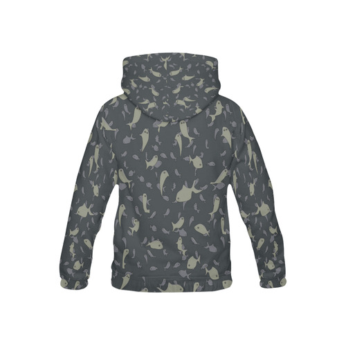 Lots of Fish Pattern Dark Grey All Over Print Hoodie for Kid (USA Size) (Model H13)