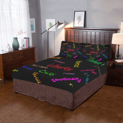 Freedom in several languages 3-Piece Bedding Set