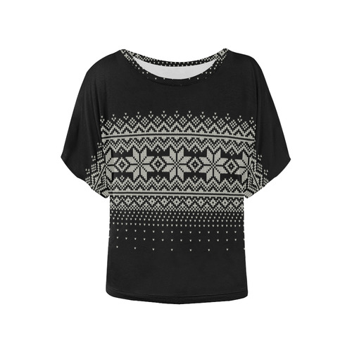 scandinavian christmas knit sweater pattern Women's Batwing-Sleeved Blouse T shirt (Model T44)
