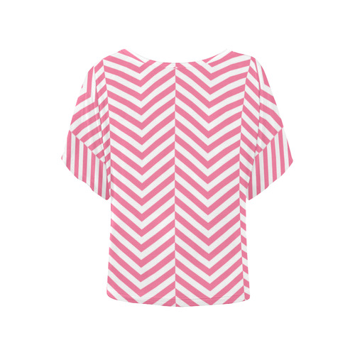 pink and white classic chevron pattern Women's Batwing-Sleeved Blouse T shirt (Model T44)