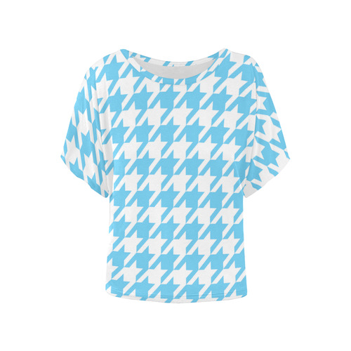 bright blue and white houndstooth classic pattern Women's Batwing-Sleeved Blouse T shirt (Model T44)