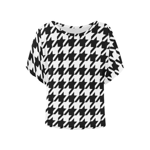 black and white houndstooth classic pattern Women's Batwing-Sleeved Blouse T shirt (Model T44)