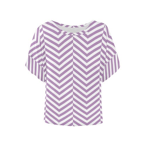 lilac purple and white classic chevron pattern Women's Batwing-Sleeved Blouse T shirt (Model T44)