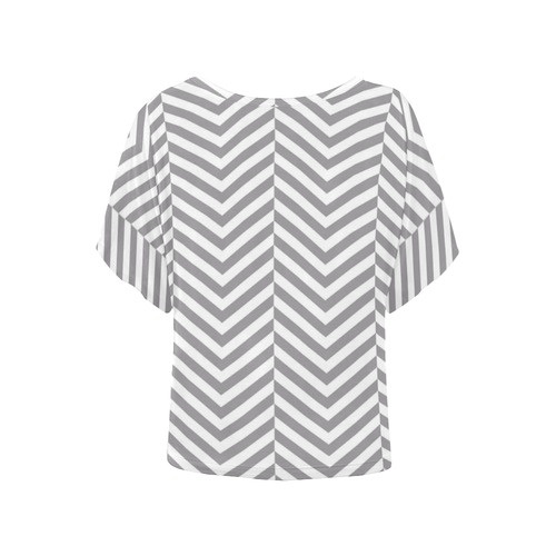grey and white classic chevron pattern Women's Batwing-Sleeved Blouse T shirt (Model T44)