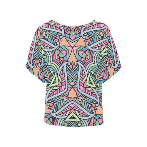 Zandine 0406 soft carnival colors pattern Women's Batwing-Sleeved Blouse T shirt (Model T44)