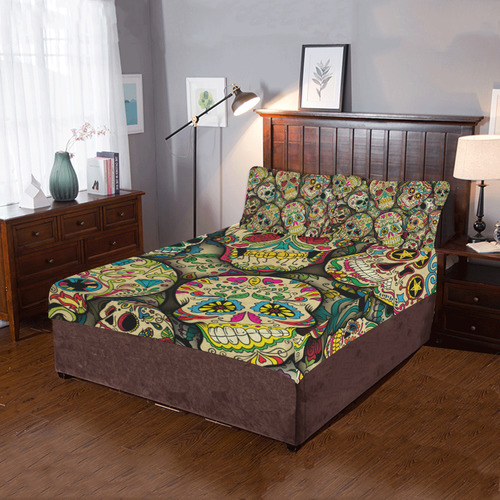 flower skull 3-Piece Bedding Set