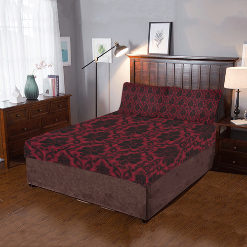 Gothic Victorian Black'n Red Pattern 3-Piece Bedding Set