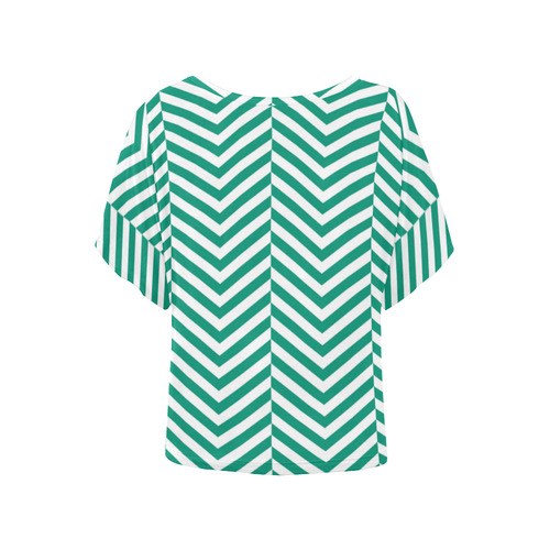emerald green and white classic chevron pattern Women's Batwing-Sleeved Blouse T shirt (Model T44)
