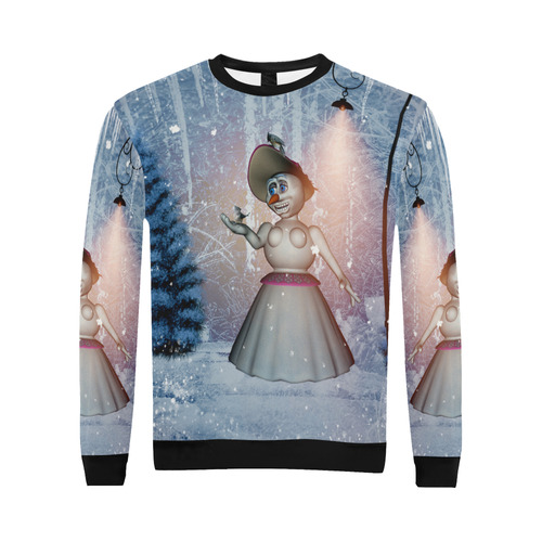 Snow women with birds All Over Print Crewneck Sweatshirt for Men/Large (Model H18)