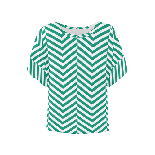 emerald green and white classic chevron pattern Women's Batwing-Sleeved Blouse T shirt (Model T44)