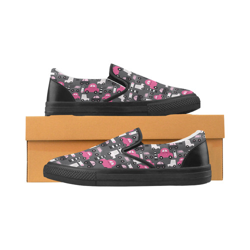 pink toy cars Women's Unusual Slip-on Canvas Shoes (Model 019)