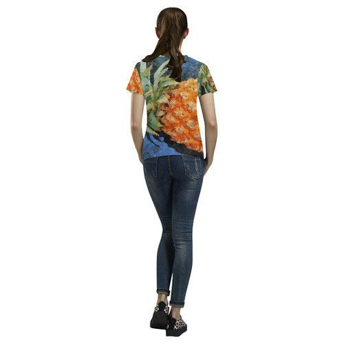 Pineapple Low Poly Tropical Triangles All Over Print T-Shirt for Women (USA Size) (Model T40)