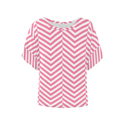 pink and white classic chevron pattern Women's Batwing-Sleeved Blouse T shirt (Model T44)