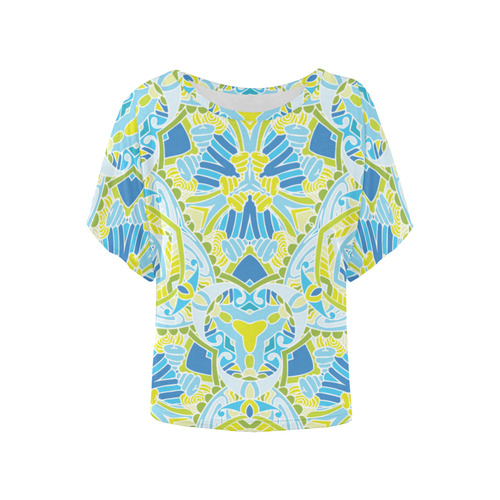 Zandine 0307 blue green abstract garden Women's Batwing-Sleeved Blouse T shirt (Model T44)