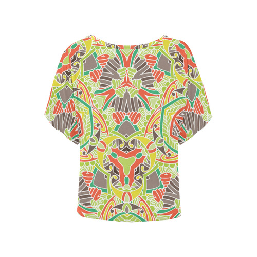 Zandine 0310 abstract retro pattern Women's Batwing-Sleeved Blouse T shirt (Model T44)