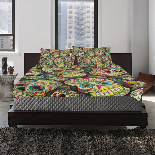 flower skull 3-Piece Bedding Set