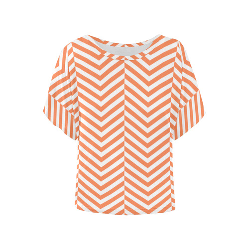 orange and white classic chevron pattern Women's Batwing-Sleeved Blouse T shirt (Model T44)