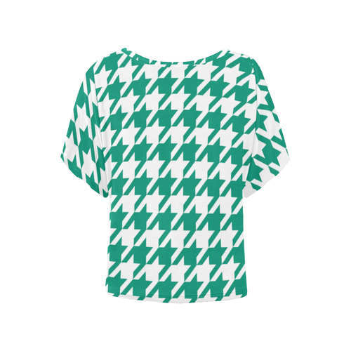emerald green and white houndstooth classic patter Women's Batwing-Sleeved Blouse T shirt (Model T44)