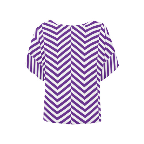 royal purple and white classic chevron pattern Women's Batwing-Sleeved Blouse T shirt (Model T44)