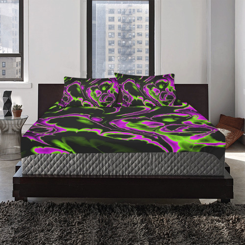 glowing fractal B by JamColors 3-Piece Bedding Set