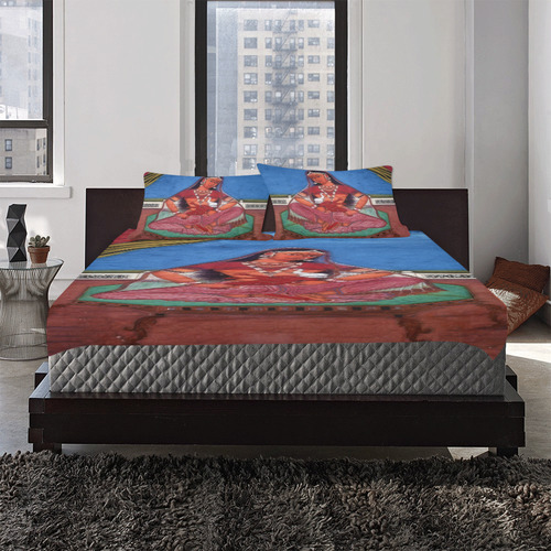 Deity Parvati with her Son Ganesha 3-Piece Bedding Set