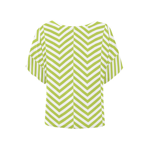 spring green and white classic chevron pattern Women's Batwing-Sleeved Blouse T shirt (Model T44)