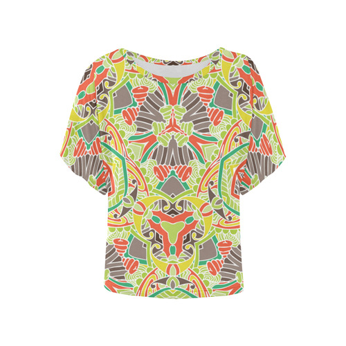 Zandine 0310 abstract retro pattern Women's Batwing-Sleeved Blouse T shirt (Model T44)