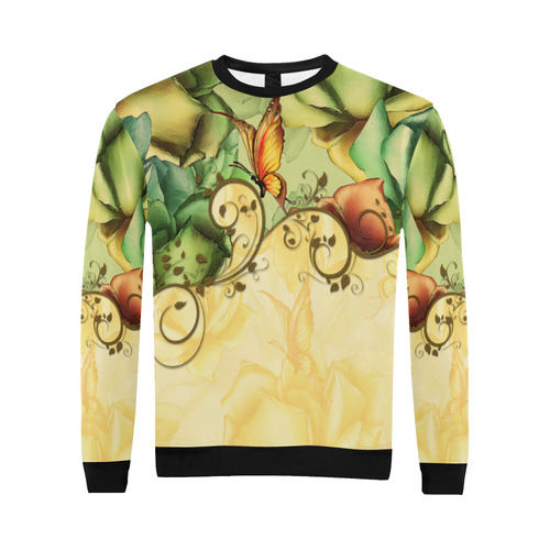 Colorful flowers with butterflies All Over Print Crewneck Sweatshirt for Men/Large (Model H18)