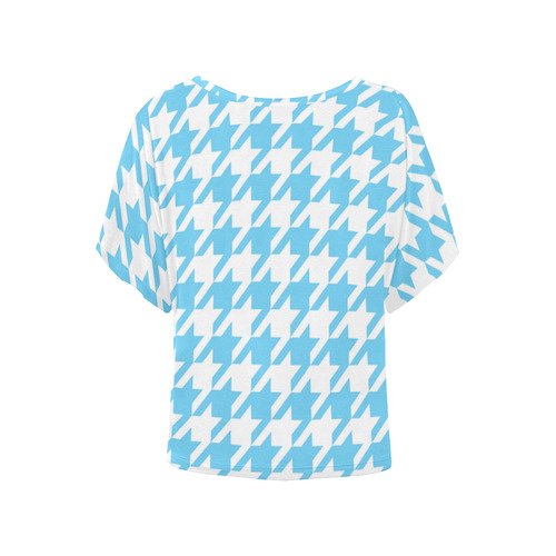 bright blue and white houndstooth classic pattern Women's Batwing-Sleeved Blouse T shirt (Model T44)