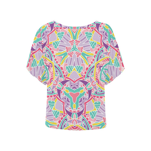 Zandine 0309 pink purple teal bold pattern Women's Batwing-Sleeved Blouse T shirt (Model T44)