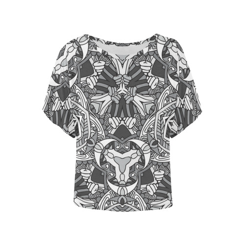 Zandine 0301 black white abstract garden Women's Batwing-Sleeved Blouse T shirt (Model T44)