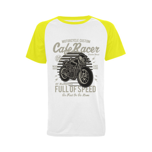 Cafe Racer Yellow Men's Raglan T-shirt Big Size (USA Size) (Model T11)