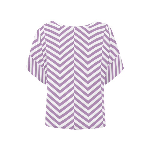 lilac purple and white classic chevron pattern Women's Batwing-Sleeved Blouse T shirt (Model T44)