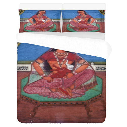 Deity Parvati with her Son Ganesha 3-Piece Bedding Set