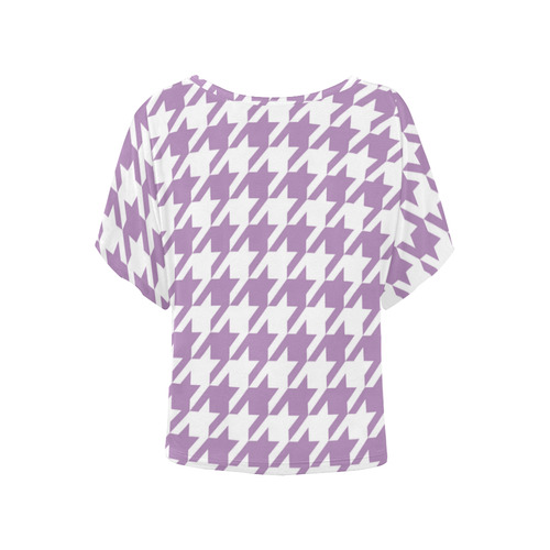 lilac and white houndstooth classic pattern Women's Batwing-Sleeved Blouse T shirt (Model T44)