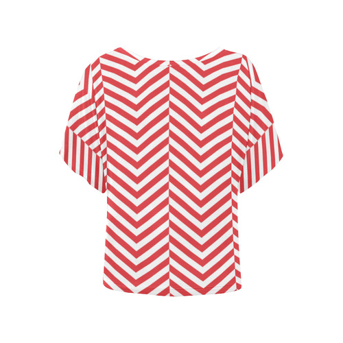 red and white classic chevron pattern Women's Batwing-Sleeved Blouse T shirt (Model T44)