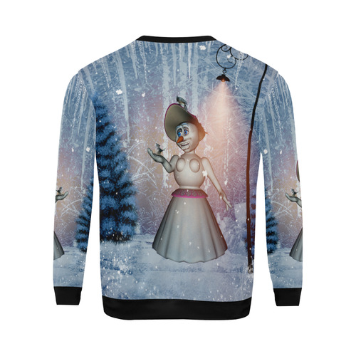 Snow women with birds All Over Print Crewneck Sweatshirt for Men/Large (Model H18)