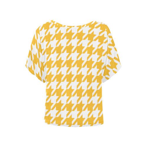 sunny yellow and white houndstooth classic pattern Women's Batwing-Sleeved Blouse T shirt (Model T44)