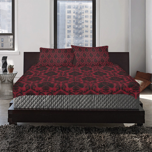 Gothic Victorian Black N Red Pattern 3 Piece Bedding Set Id D2031508