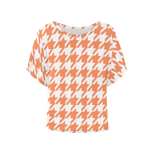 orange and white houndstooth classic pattern Women's Batwing-Sleeved Blouse T shirt (Model T44)