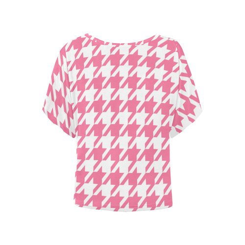 pink and white houndstooth classic pattern Women's Batwing-Sleeved Blouse T shirt (Model T44)