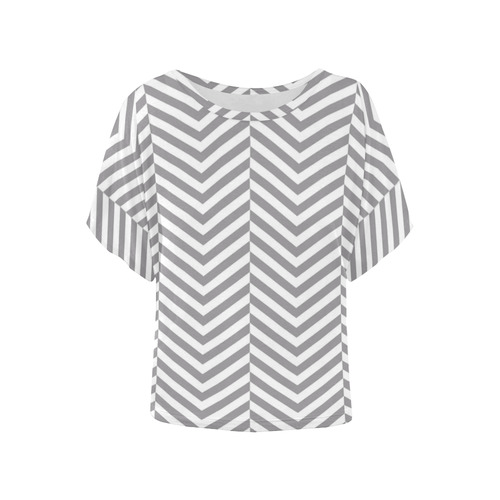 grey and white classic chevron pattern Women's Batwing-Sleeved Blouse T shirt (Model T44)