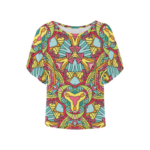 Zandine 0302 pink blue yellow green Women's Batwing-Sleeved Blouse T shirt (Model T44)