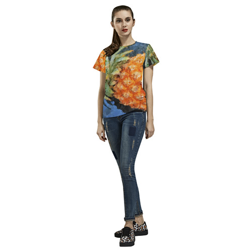 Pineapple Low Poly Tropical Triangles All Over Print T-Shirt for Women (USA Size) (Model T40)