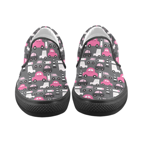 pink toy cars Women's Unusual Slip-on Canvas Shoes (Model 019)