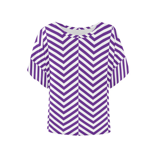 royal purple and white classic chevron pattern Women's Batwing-Sleeved Blouse T shirt (Model T44)