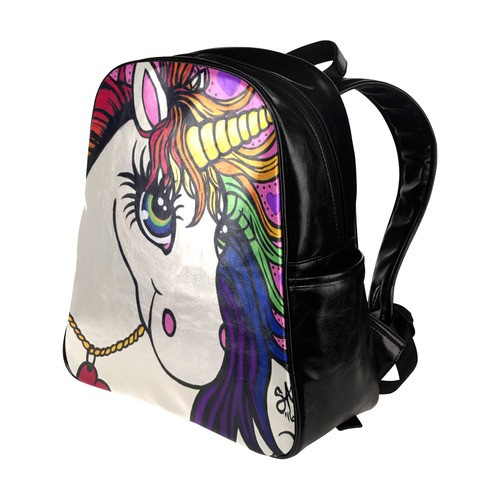 Rainbow Unicorn by Skinderella Multi-Pockets Backpack (Model 1636)