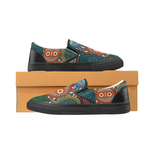 Polychrome Owl Mask Women's Slip-on Canvas Shoes (Model 019)