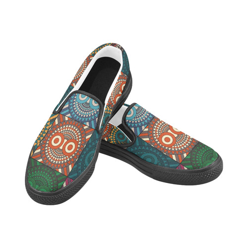 Polychrome Owl Mask Women's Slip-on Canvas Shoes (Model 019)