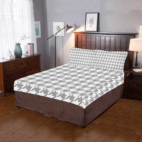 grey and white houndstooth classic pattern 3-Piece Bedding Set